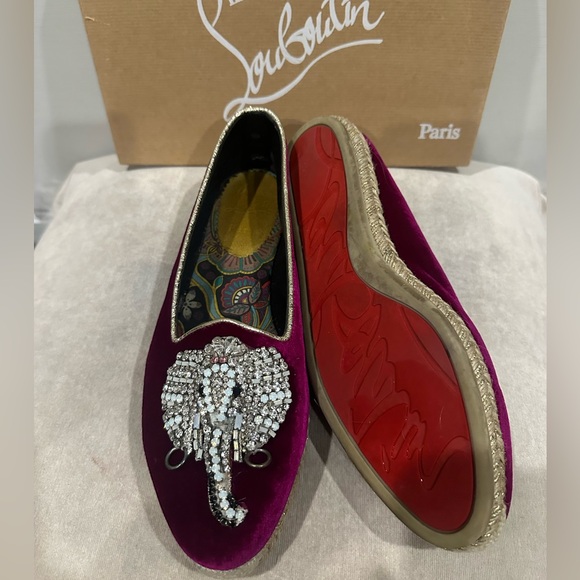Christian Louboutin Women's Purple Velvet Loafers - Picture 1 of 12